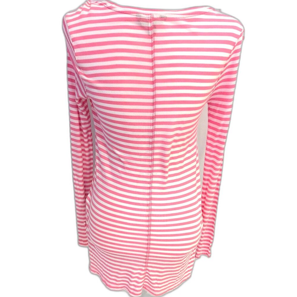 Banana Republic | Modal Mini-Stripe Long-Sleeve Tee Pink & White | Size Small - Picture 6 of 9